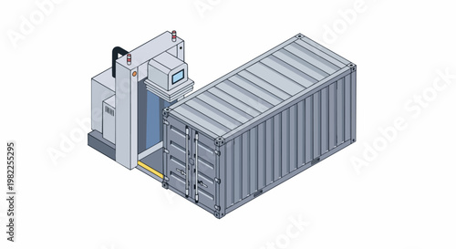Isometric Illustration of a Cargo Container Security Scanner System for Logistics and Customs Inspection