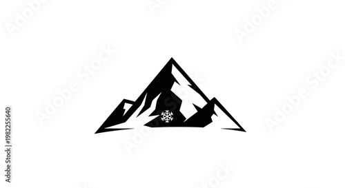Graphic mountain icon with snowflake element for nature and winter themes
