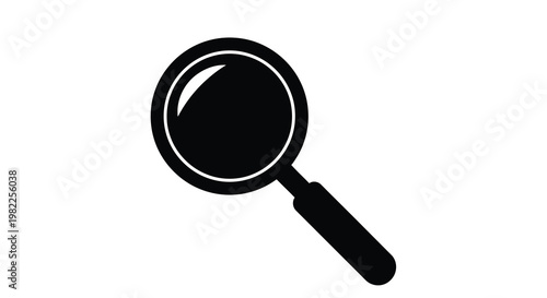 A simple black and white illustration depicts a magnifying glass angled for detailed observation high quality