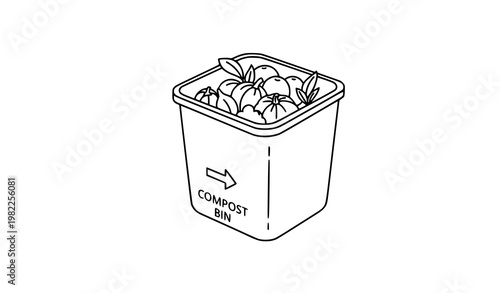 A simple line art illustration of a compost bin filled with organic waste