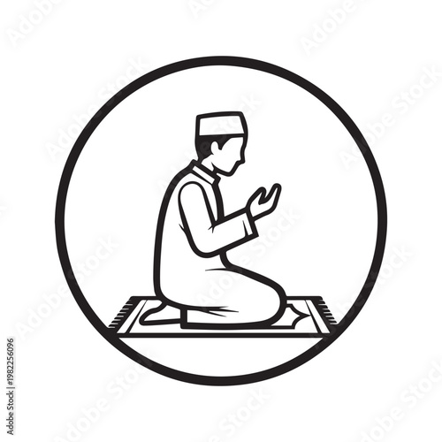Person in a kneeling position during prayer on a prayer mat