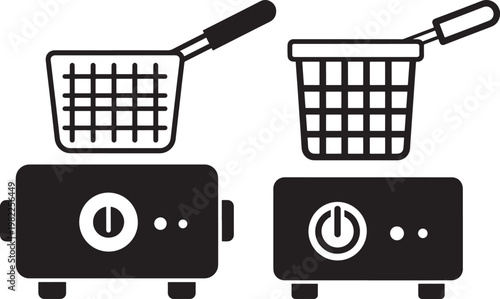 Deep fryer icon set on white background silhouette