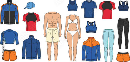 Sportswear and Activewear Clothing Collection for Men and Women, Jackets, Shorts, Tops, and Fitness Apparel