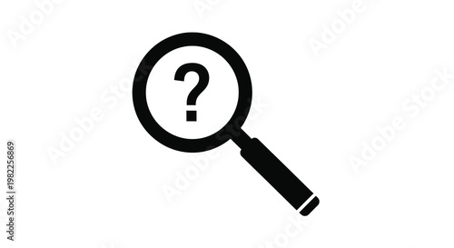 A black magnifying glass icon focuses on a question mark symbol suggesting investigation or uncertainty