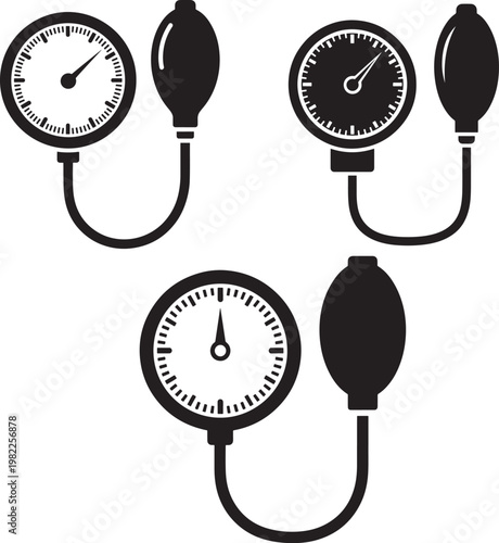 Blood pressure monitor, sphygmomanometer icons set