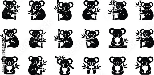 A collection of cute koala vector graphic icons featuring many different fun poses