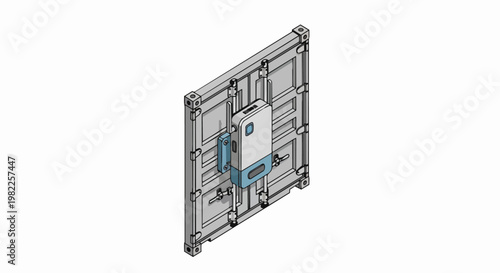 Smart IoT Asset Tracker and Security Lock Mounted on Shipping Container Doors Isometric Illustration