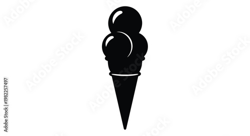 A minimalist black and white illustration depicts a three scoop ice cream cone high quality professional