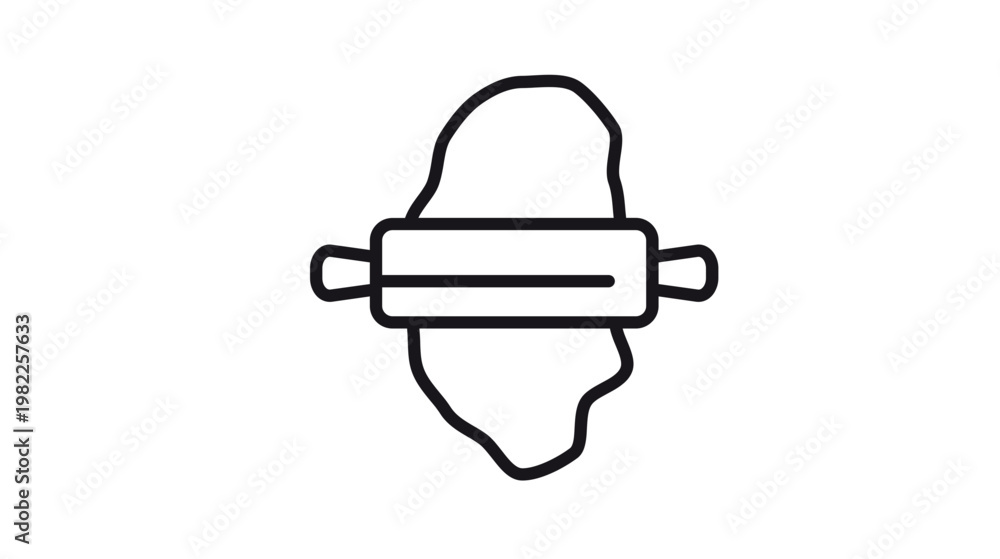 Fototapeta premium Minimalist black vector icon illustration of a rolling pin flattening dough, perfect for baking, cooking, and bakery-themed graphic design projects, isolated on a white background.