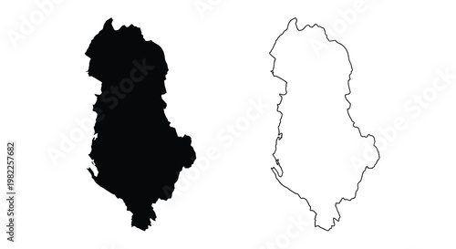 A comparison of albania s silhouette a filled black shape and its outlined white counterpart