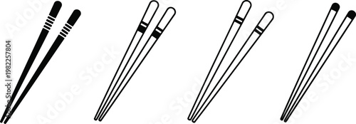 Four distinct minimalist vector illustration designs of traditional dining chopsticks for Asian culinary culture