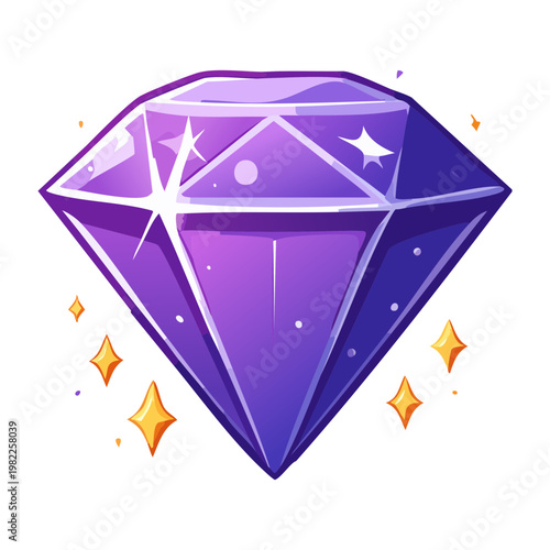 Big purple diamond gem for fantasy treasure reward icon or magical crystal jewel asset in adventure game user interface graphic design projects