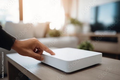 Modern router in home interior with mockup