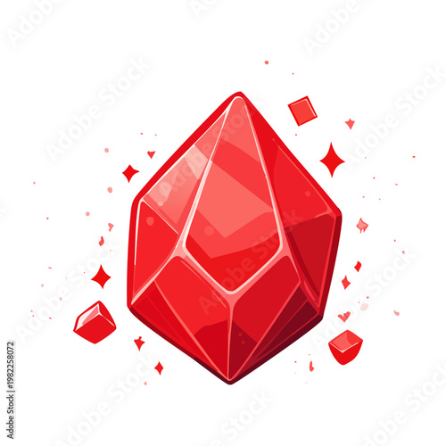 Sparkling ruby gemstone for fantasy game treasure icon or magic red crystal jewel asset in adventure world user interface graphic design collection