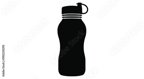 Black water bottle with handle and cap isolated on white background silhouette