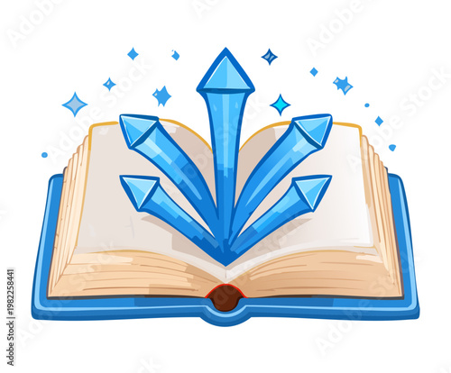 crystal growth magic book blue gems fantasy wizard spell equipment mystical diary sorcery manual adventure game icon decorative tome ancient scroll witchcraft art