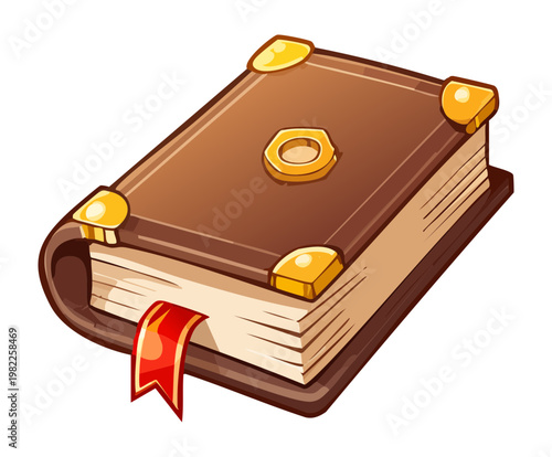 old leather book red bookmark fantasy wizard equipment mystical journal sorcery manual adventure game icon decorative tome ancient scroll knowledge literature craft art