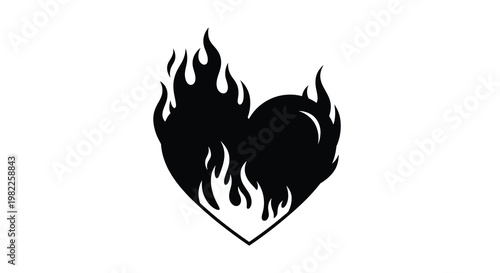 Burning heart design with a circular element striking silhouette