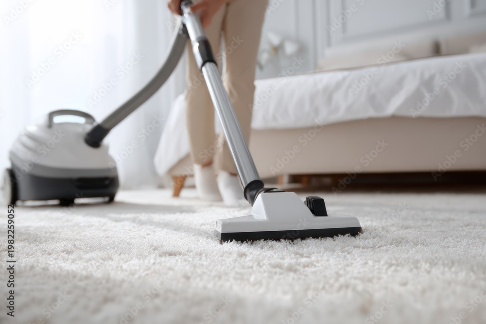 Fototapeta premium Person using carpet cleaner with mockup