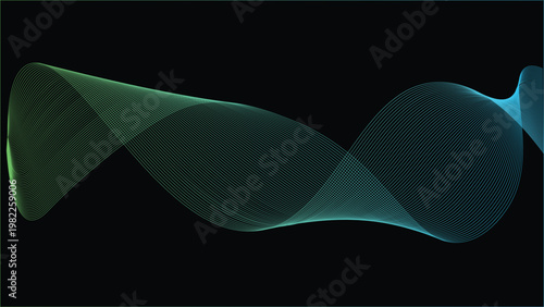 Abstract Wavy Lines: An artistic abstract composition of flowing, translucent lines in shades of teal and blue gracefully dance across a black backdrop, embodying fluidity and modern aesthetics.