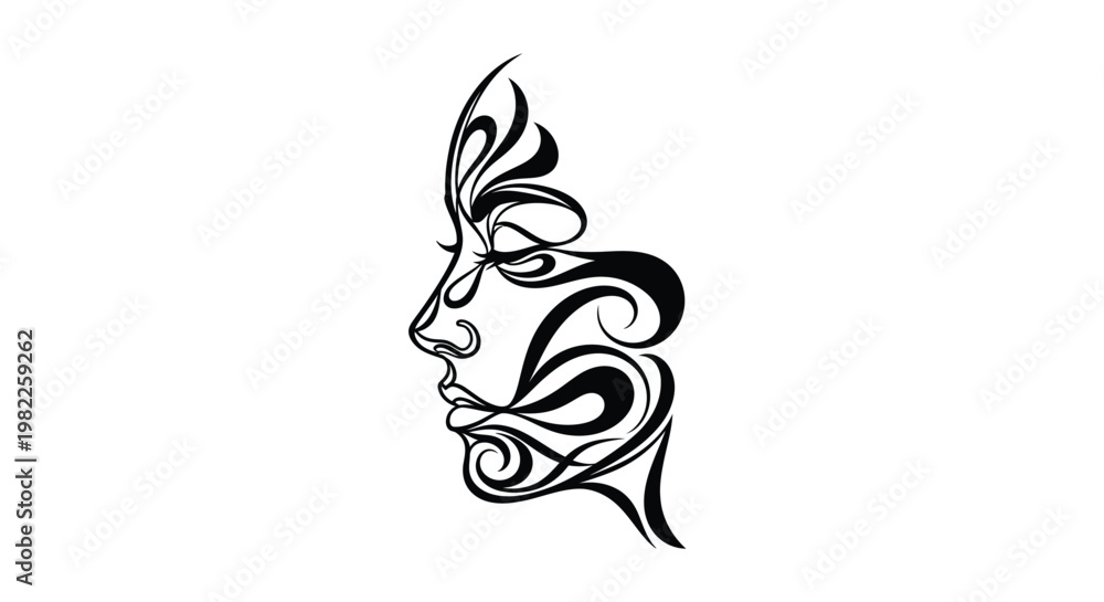 Fototapeta premium Stylized illustration of a woman's face in profile with abstract floral designs