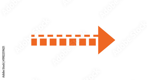 Simple orange arrow made of a dashed line pointing to the right indicating direction, progress, or movement on a white background.