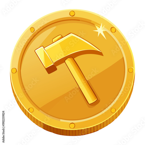 Smithing hammer gold coin for fantasy game currency reward treasure finance economic asset craft tool symbol metal money inventory object merchant trade icon asset