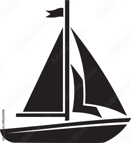 Sailing boat, sailboat icon, vector sail, nautical symbol, black silhouette