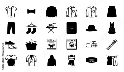 Clothing filled and outline icons set with fashion apparel wardrobe laundry and accessories vector collection