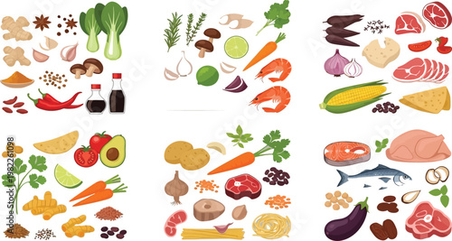 Culinary icons representing diverse regional cuisines around the world Vector