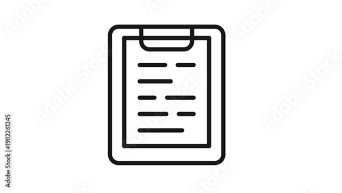 Tableau sur toile Black line vector icon of a clipboard with a document and checklist, minimalist illustration for business reports, task lists, and surveys, scalable graphic symbol for web and app design
