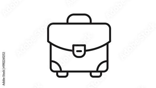 Black line art vector icon of a professional business briefcase or satchel with a handle and clasp, ideal for corporate, office, work, education, and professional career-related designs.