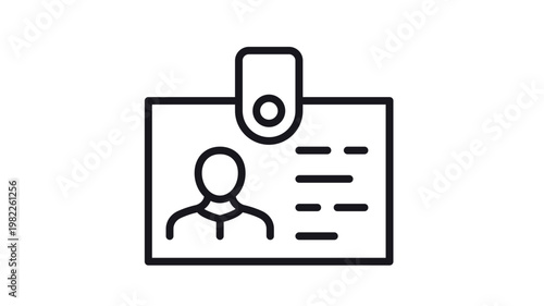 Minimalist black vector icon of an identification card or employee badge featuring a person silhouette and text lines, scalable graphic illustration for business, security, and identity.
