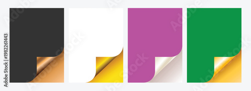Realistic Paper Cut Corner Fold Vector Set, Colorful Page Curl Background Collection 