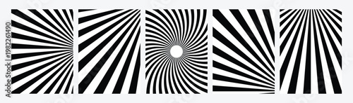Abstract Radial Sunburst Lines Vector Set, Op Art Geometric Background Collection 