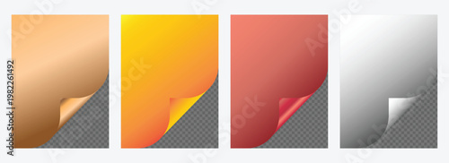 Realistic Paper Cut Corner Fold Vector Set, Colorful Page Curl Background Collection 