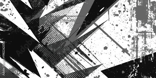 An abstract black and white grunge metal background featuring a sketched architectural structure with glass office windows and industrial steel engineering elements in an urban city tower design