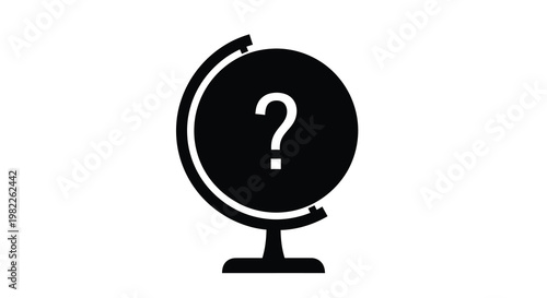 A black silhouette of a globe with a large question mark centered on its surface
