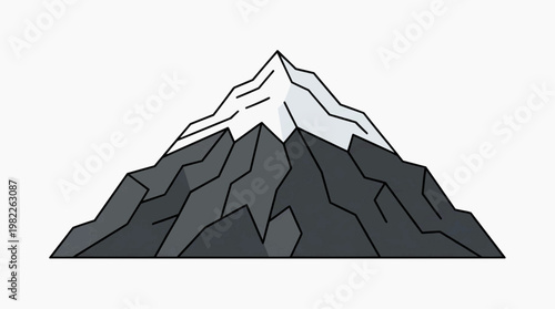 A majestic snow-capped mountain against a clear sky. A captivating view of the towering mountain range, with the peak covered in snow