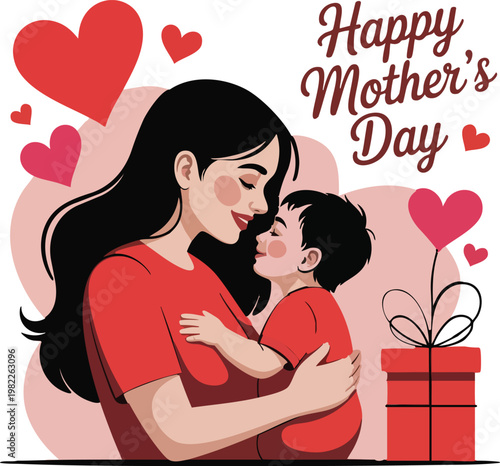 Happy Mother's Day Flat Vector Illustration for  poster, T-Shirt Design and Print-on-Demand