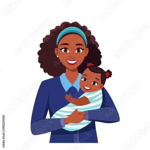  Mom hugs child. Motherhood and newborn concept. Happy mother line vector illustration. Parent loving kid, happy mother day design for card 