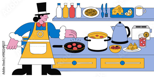 Chef preparing gourmet food in a home kitchen with culinary utensils preparation ingredients lifestyle professional