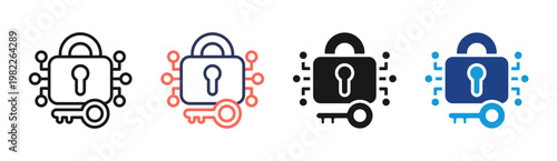 Data Encryption icon set multiple style collection