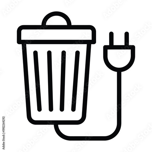 Electronic waste disposal icon with trash can and power plug vector illustration for e-waste e waste eco friendly