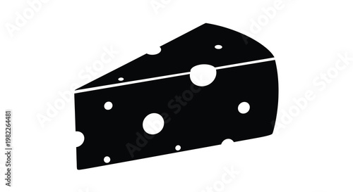 A black silhouette of a swiss cheese wedge with distinct holes