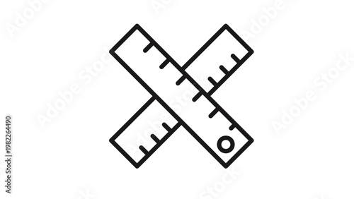 Schilderij op canvas Minimalist black line vector icon illustration of two crossed rulers, representing measurement, scale, geometry, mathematics, school supplies, architectural design, and engineering tools