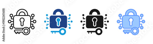 Data Encryption icon set multiple style collection