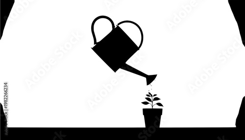 silhouette of a hand holding a watering can