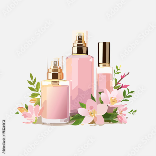 Kosmetik-Arrangement mit Duft und Blüten