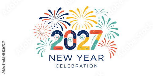 2027 new year celebration typographic design with colorful abstract fireworks bursting celebration fireworks typography colorful abstract graphics illustration greeting festivities elements